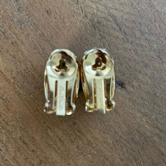 Vintage Signed Christian Dior Rhinestone Gold Tone Huggie Hoop Earrings